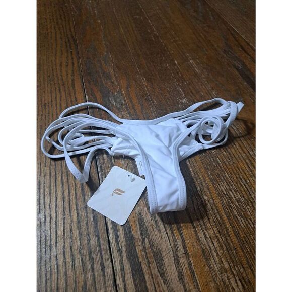 New XS Fabletics White NOA High Waist Strappy Cheeky Thong Bikini Swim Bottoms - Picture 8 of 9